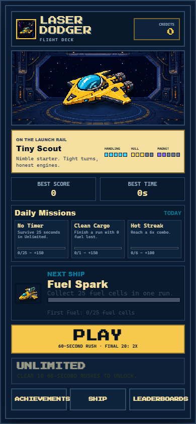 Laser Dodger Tiny Hangar home screen